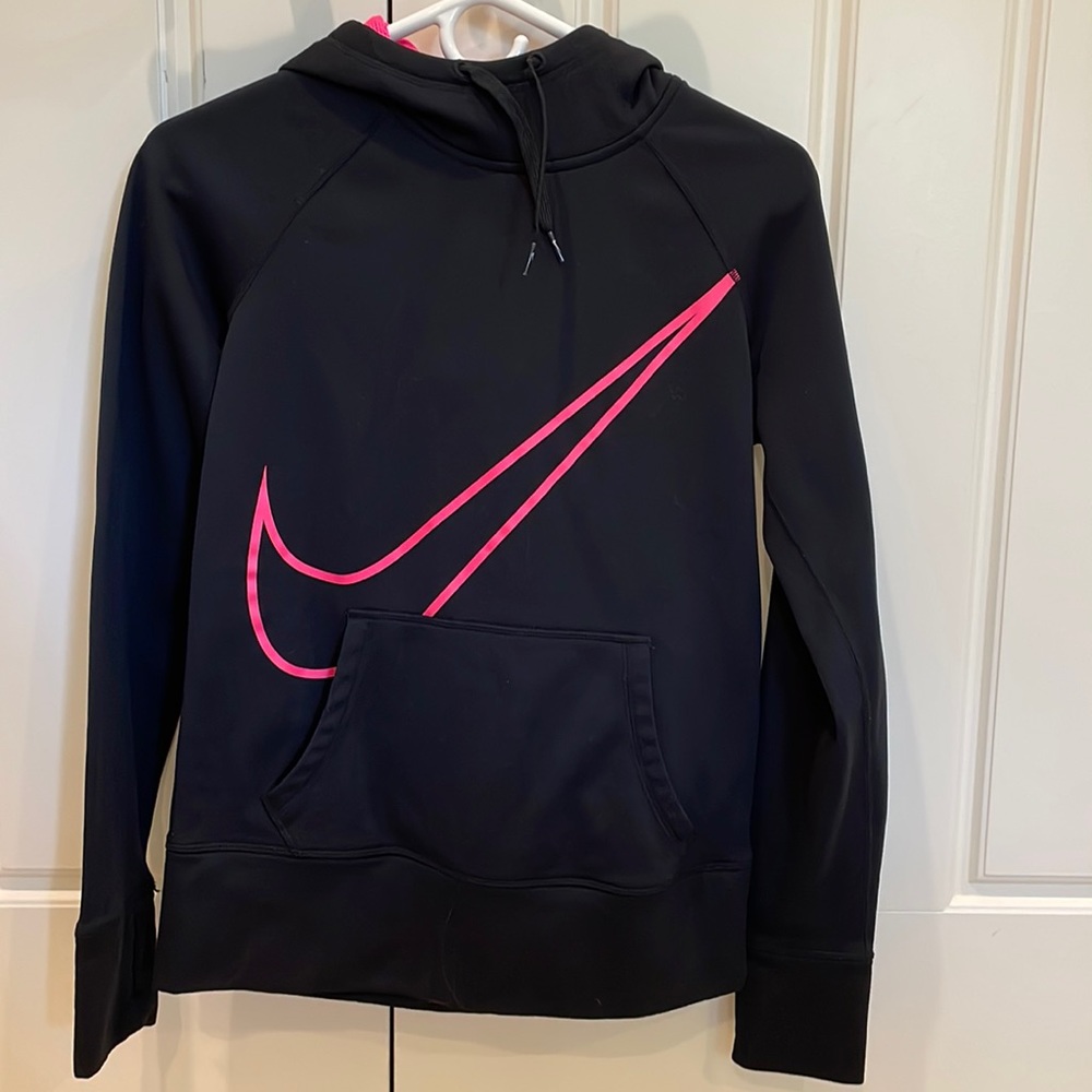 NIKE womens black and pink THERMA-FIT hoodie. Size: Small